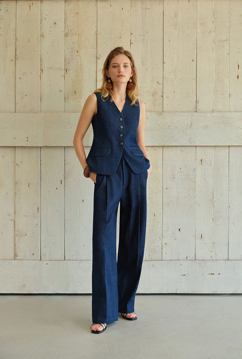Darien Cotton Vest - Indigo - Image 7
