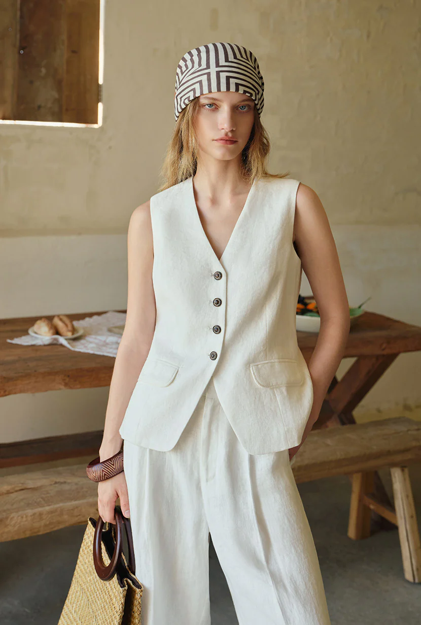 Darien Linen Vest - Ivory - Image 6
