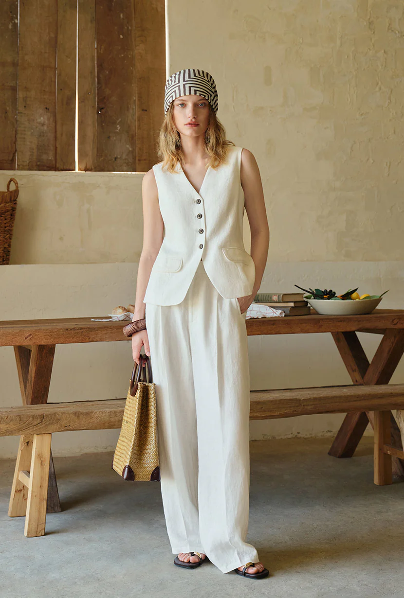 Darien Linen Vest - Ivory - Image 7