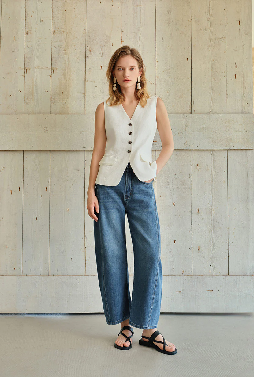 Darien Linen Vest - Ivory - Image 8