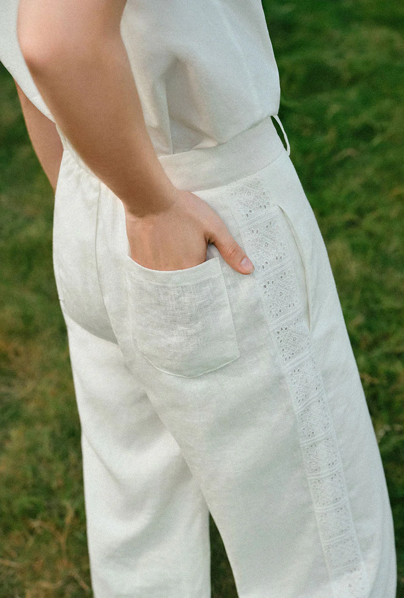 Dasha Eyelet Linen Pants - White - Image 3