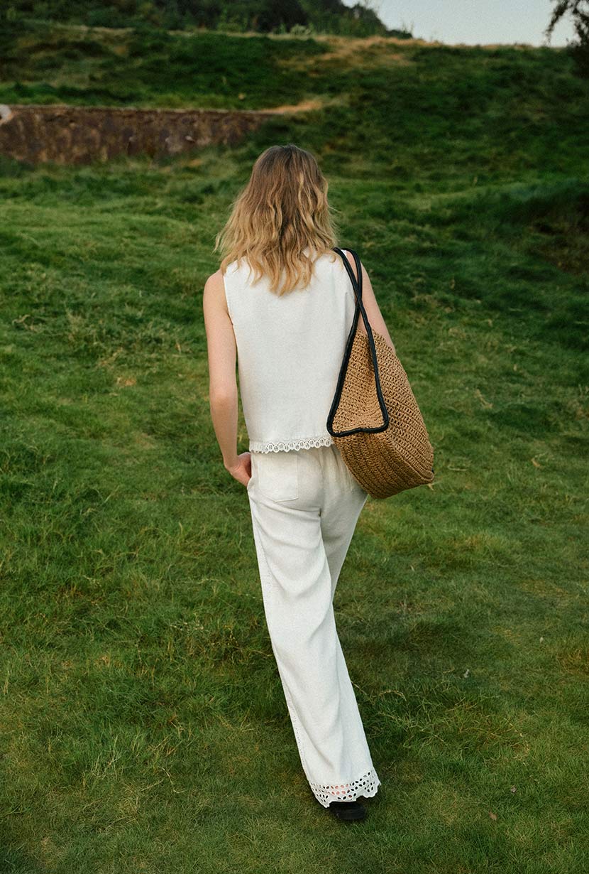 Dasha Eyelet Linen Pants - White - Image 5