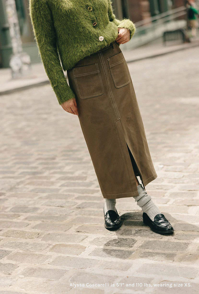 Debbie Suede Pencil Skirt - Kahki Green - Image 7