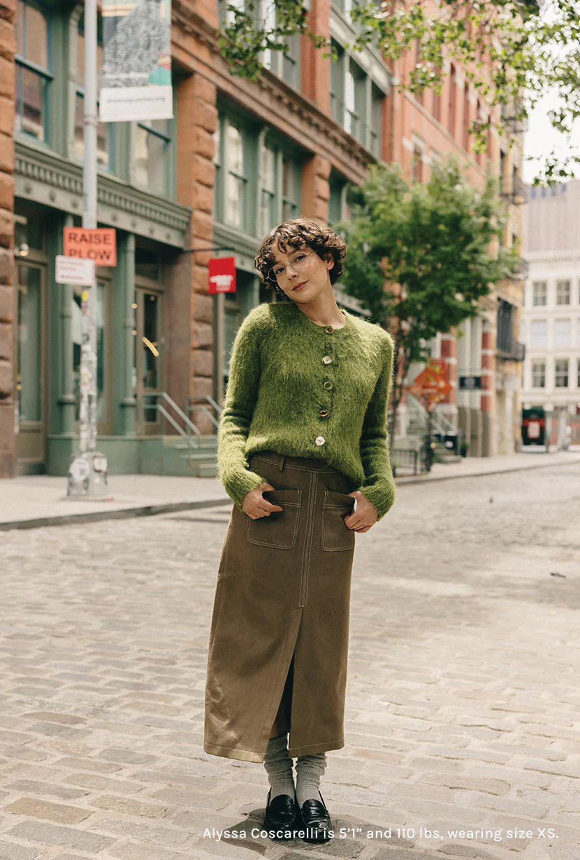 Debbie Suede Pencil Skirt - Kahki Green - Image 9
