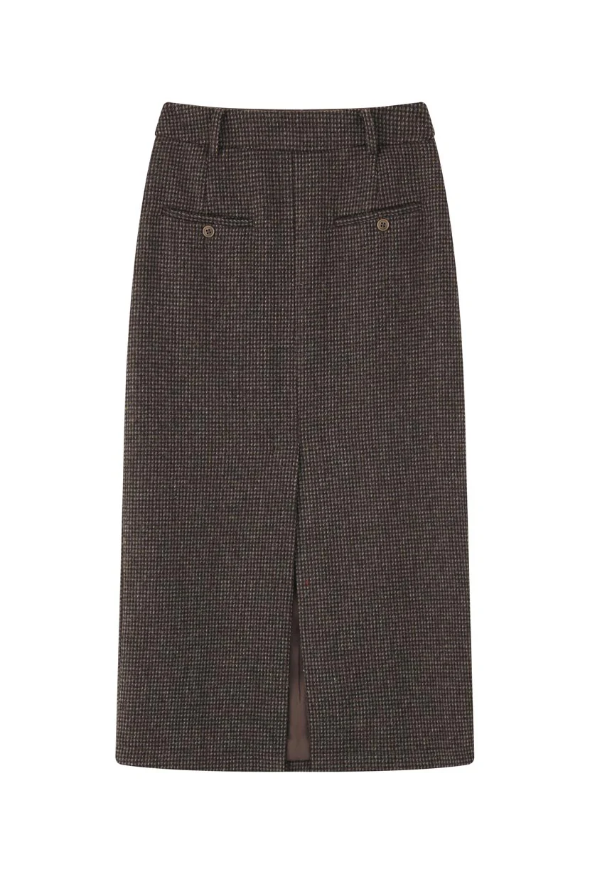 Debbie Wool Pencil Skirt - Checkered - Image 12