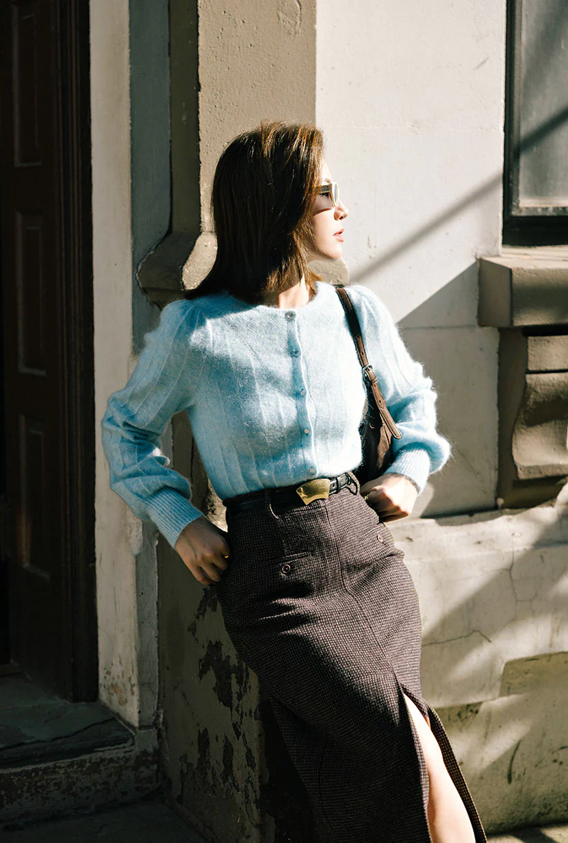 Debbie Wool Pencil Skirt - Checkered - Image 4