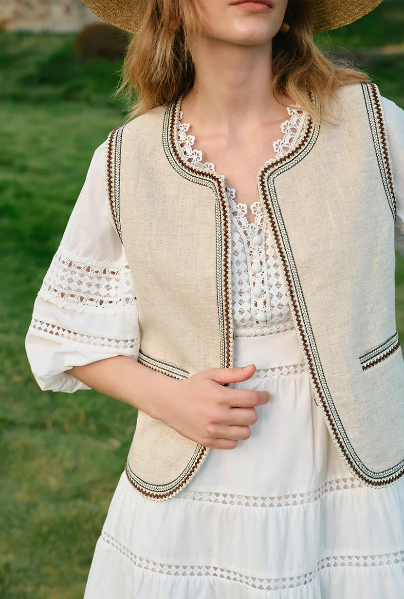 Dexter Ramie Vest - Beige - Image 4
