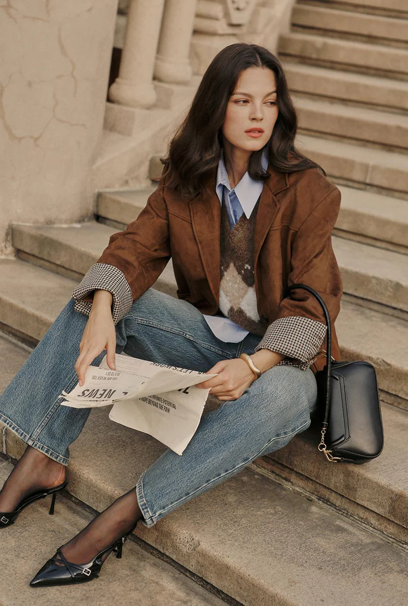 Dominique Oversized Suede Blazer - Caramel - Image 5