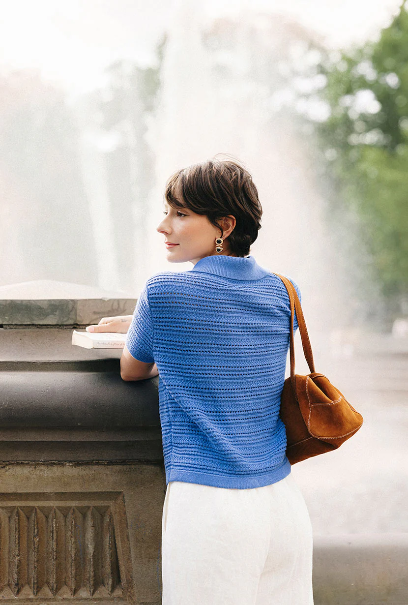 Dotty Cotton Crochet Top - Blue - Image 3