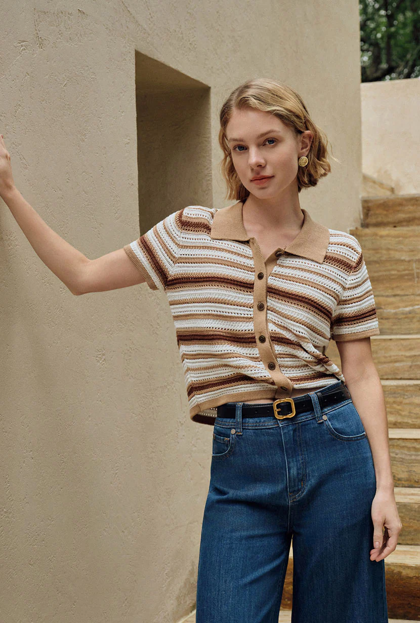 Dotty Cotton Crochet Top - Striped - Image 5