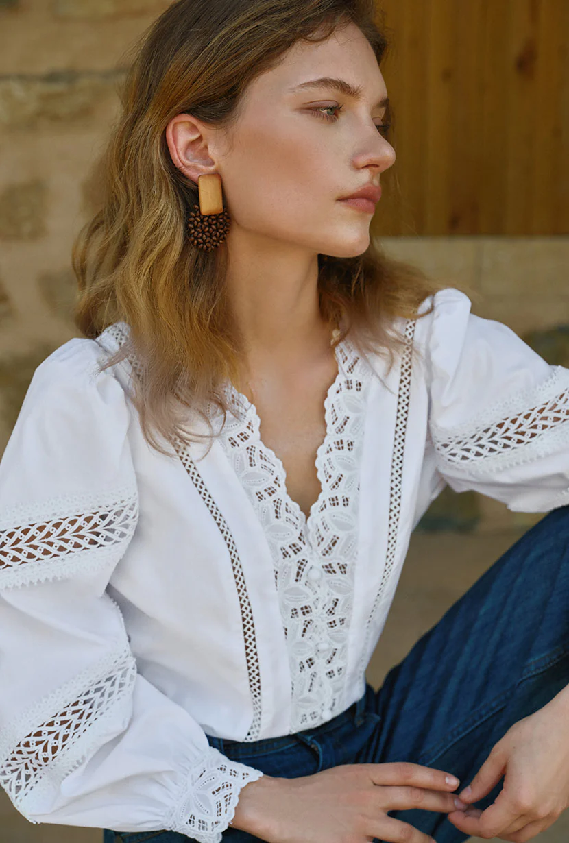 Drew Cotton Blouse - Ivory - Image 8