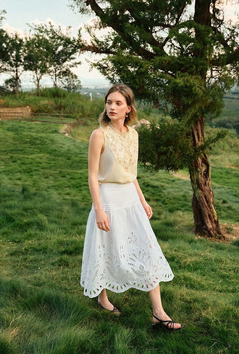 Edna Cotton Embroidered Skirt - White - Image 4