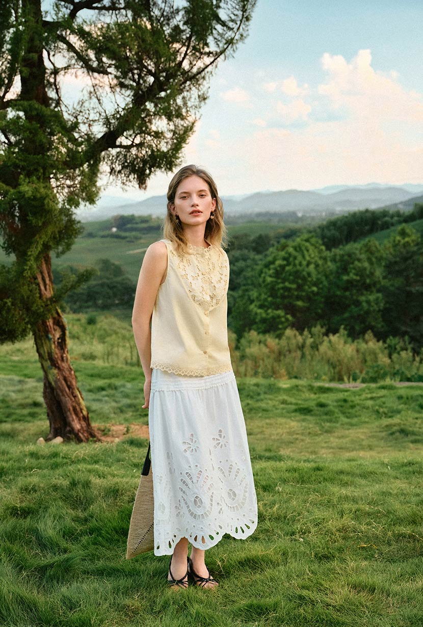 Edna Cotton Embroidered Skirt - White - Image 5