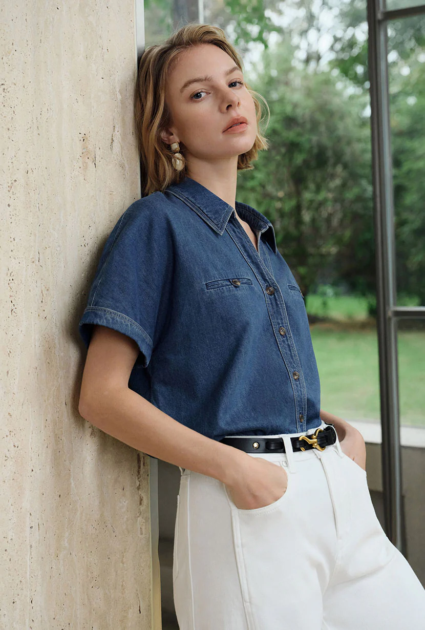 Eris Cotton Shirt - Denim Blue - Image 3