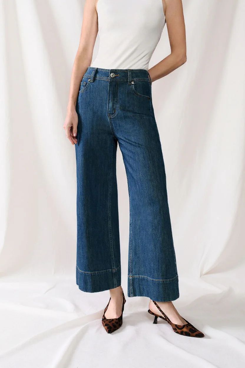 Esme High-Rise Wide-Leg Cropped Jeans - Vintage Indigo