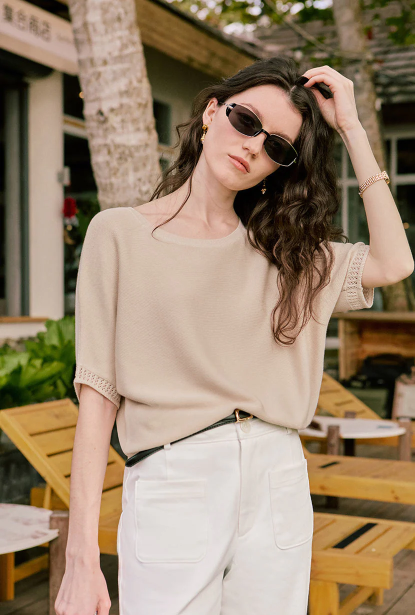 Franco Cotton Knit Top - Beige - Image 3