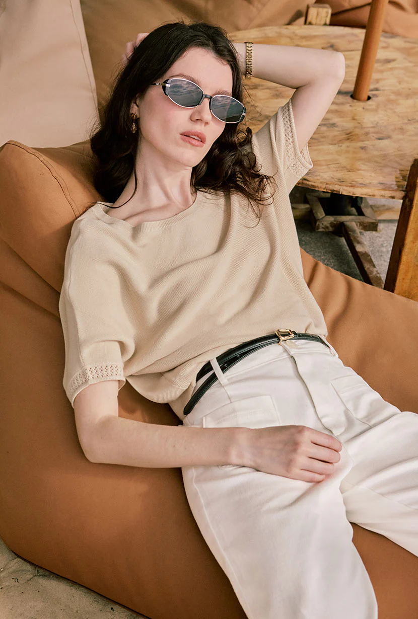 Franco Cotton Knit Top - Beige - Image 4