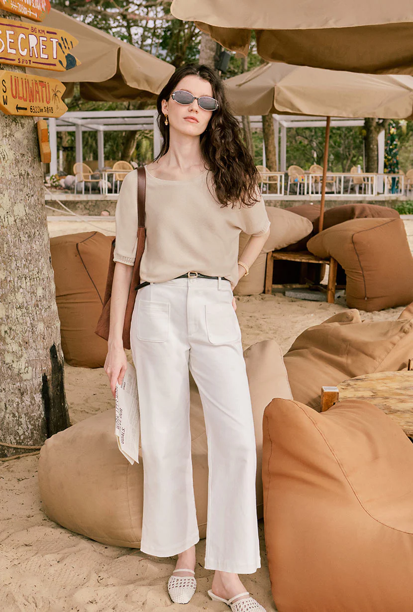 Franco Cotton Knit Top - Beige - Image 5