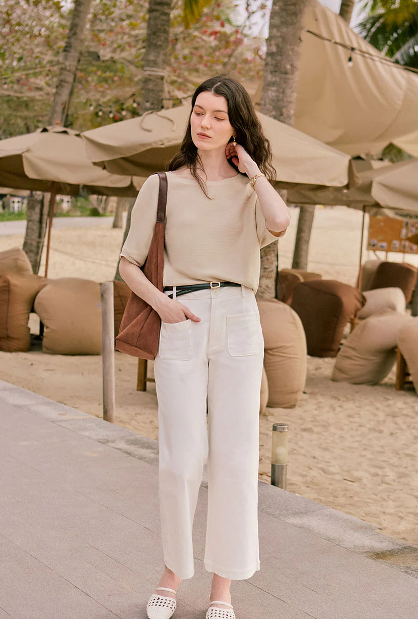 Franco Cotton Knit Top - Beige - Image 6