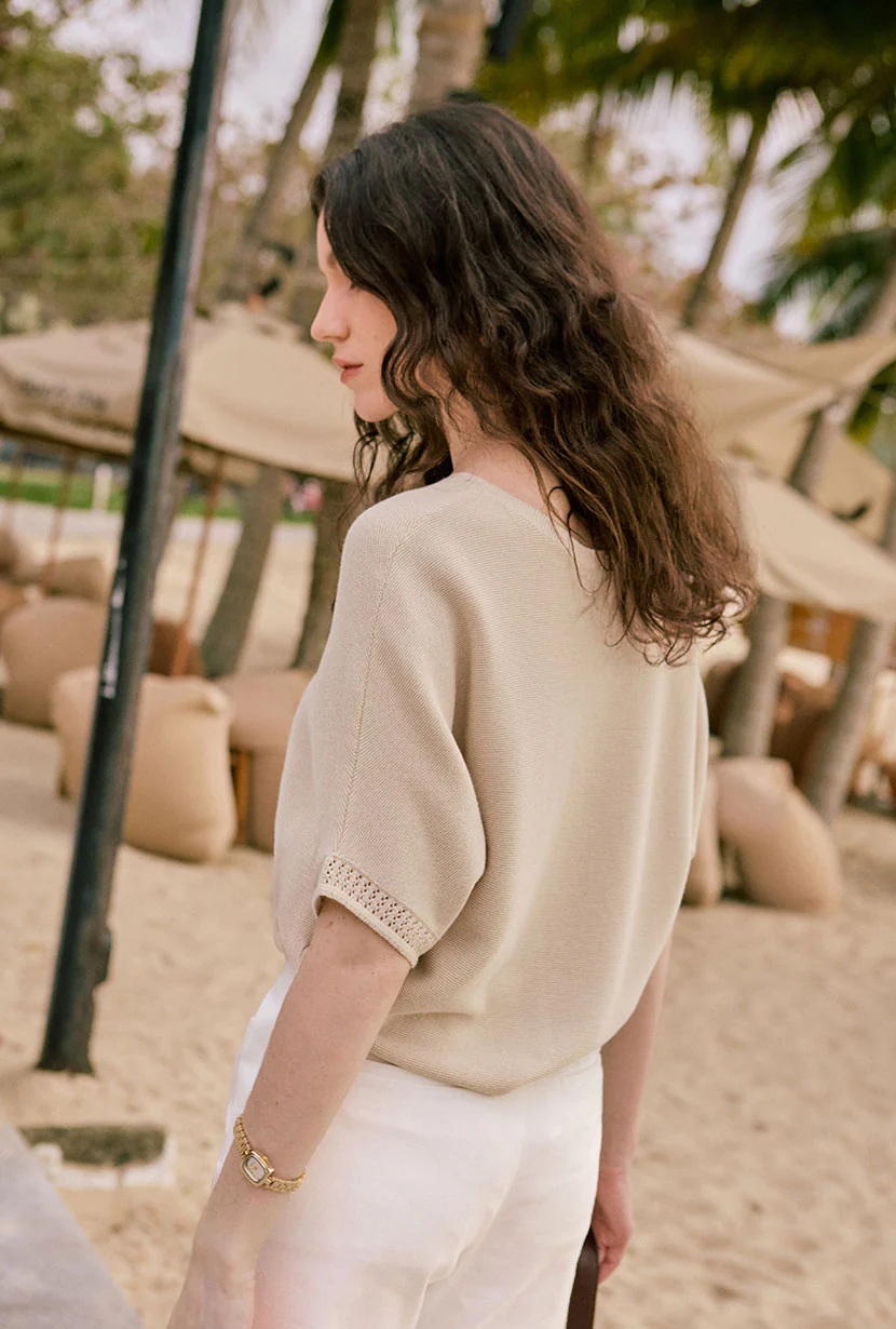 Franco Cotton Knit Top - Beige - Image 9