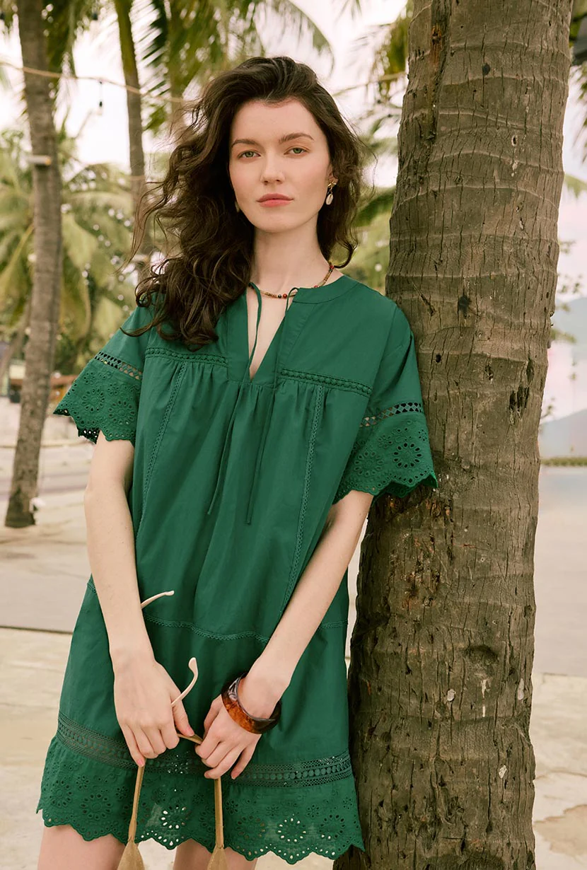 Gwen Cotton Eyelet Dress - Emerald Green - Image 2
