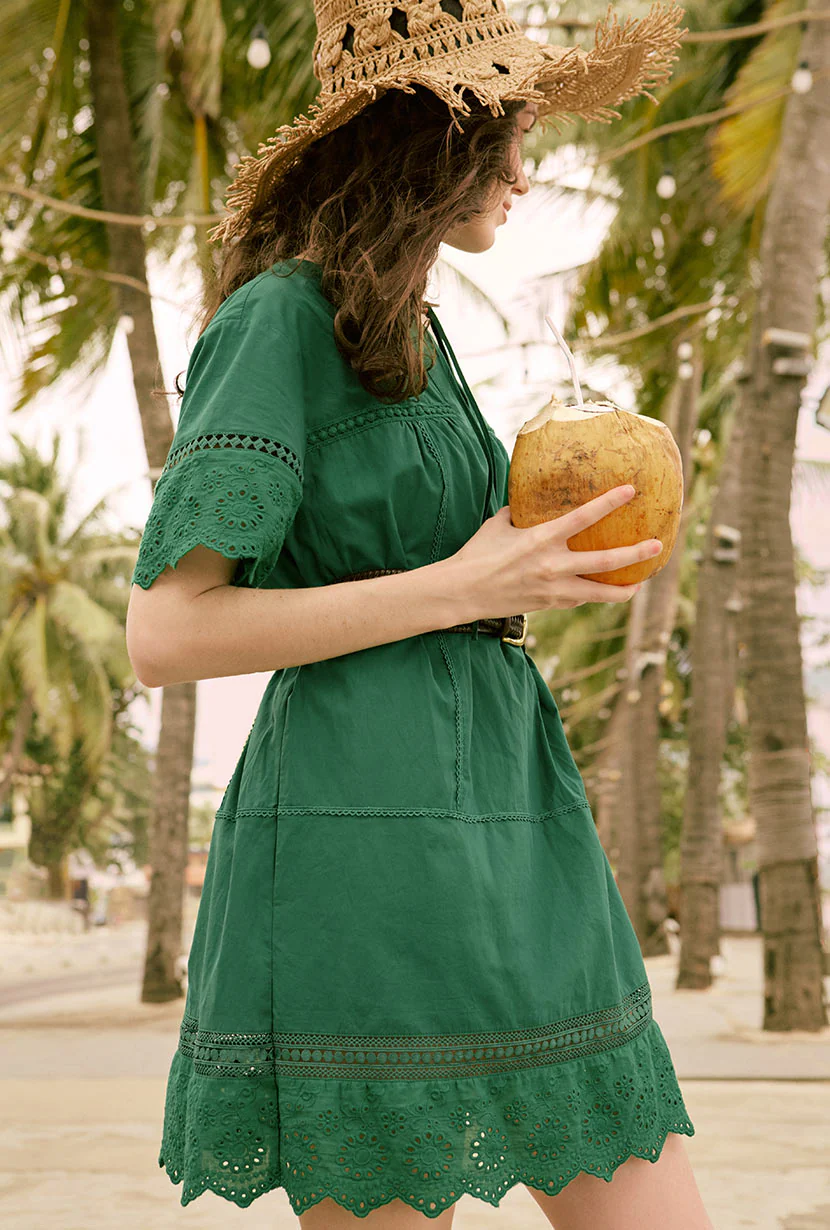 Gwen Cotton Eyelet Dress - Emerald Green - Image 4