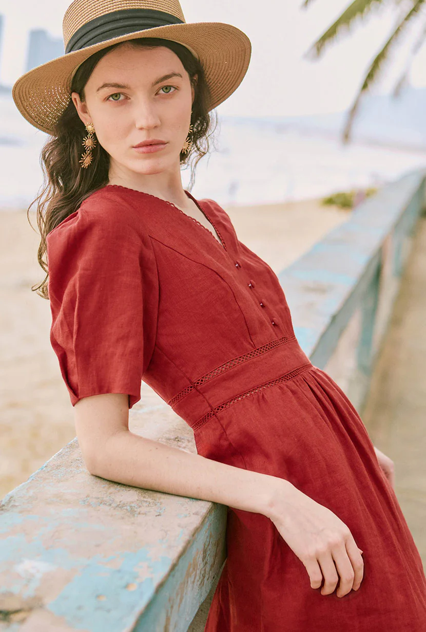 Meryl Linen Dress - Red - Image 4