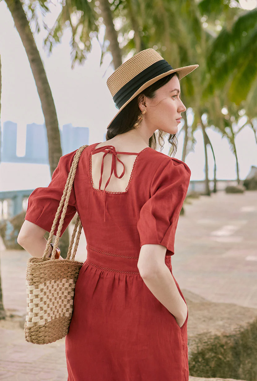 Meryl Linen Dress - Red - Image 5