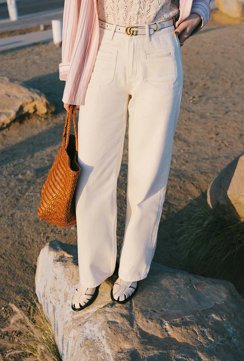 Odilia Mid Rise Straight Leg Jeans - Cream - Image 7