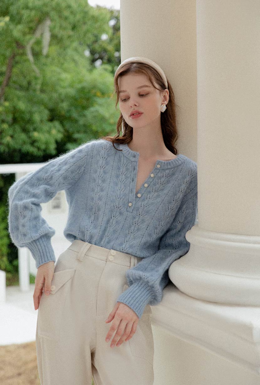 Paisley Mohair Sweater - Dusty Blue - Image 5