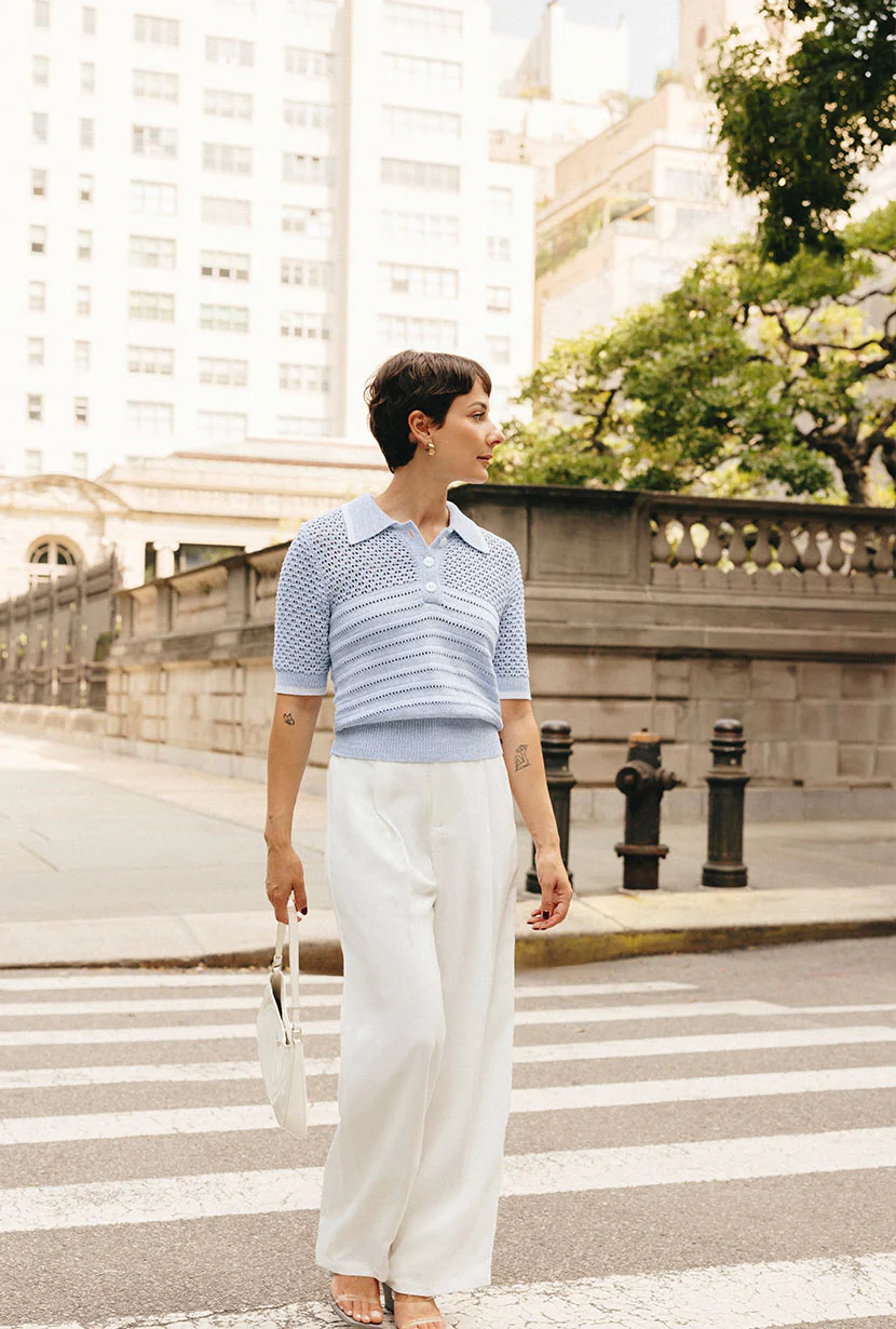 Shea Cotton Blend Knit Top - Sky - Image 4